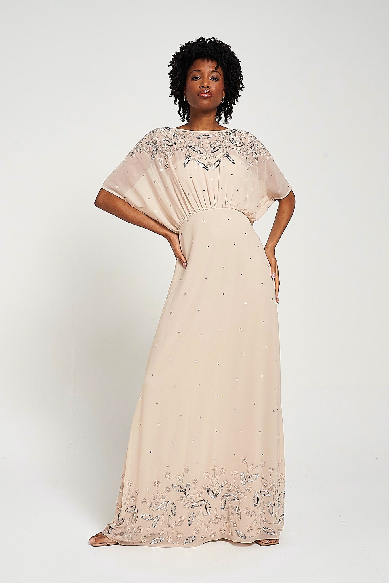 Solana Nude Embellished Maxi Dress