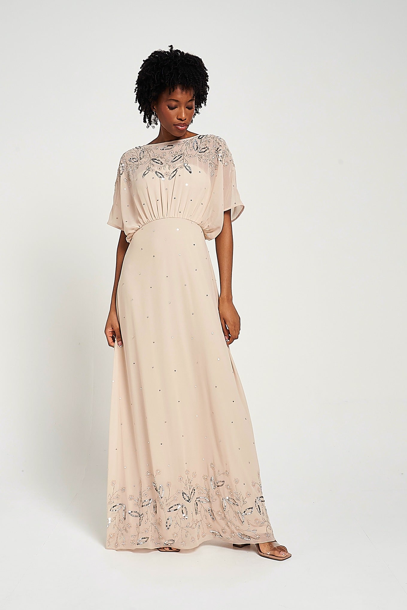 Solana Nude Embellished Maxi Dress