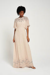 Solana Nude Embellished Maxi Dress