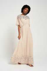 Solana Nude Embellished Maxi Dress