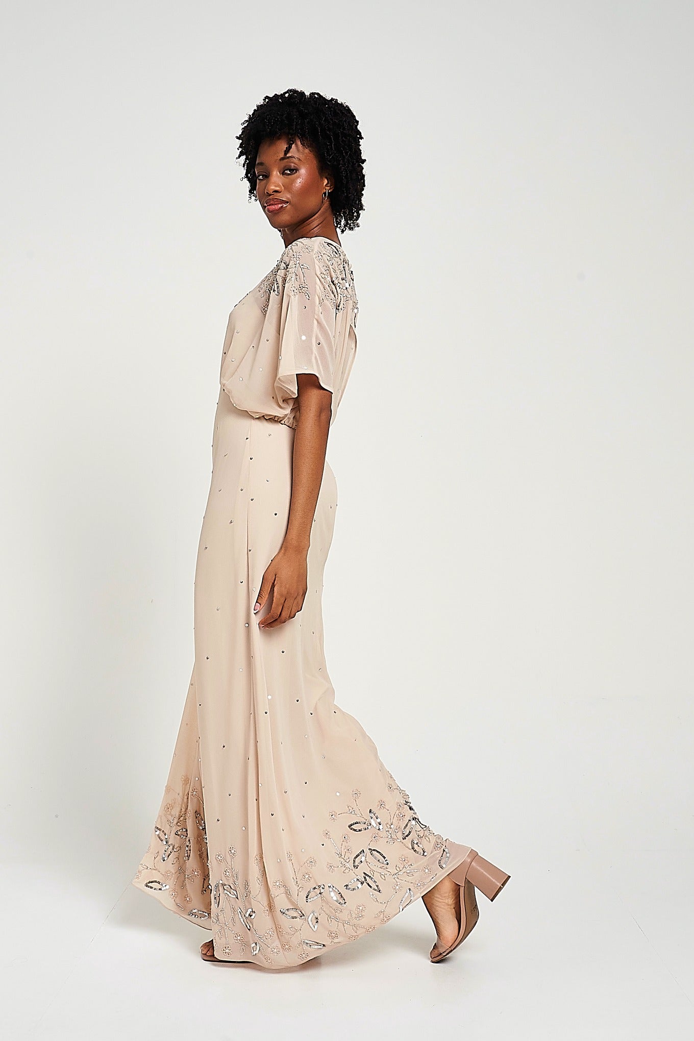 Solana Nude Embellished Maxi Dress