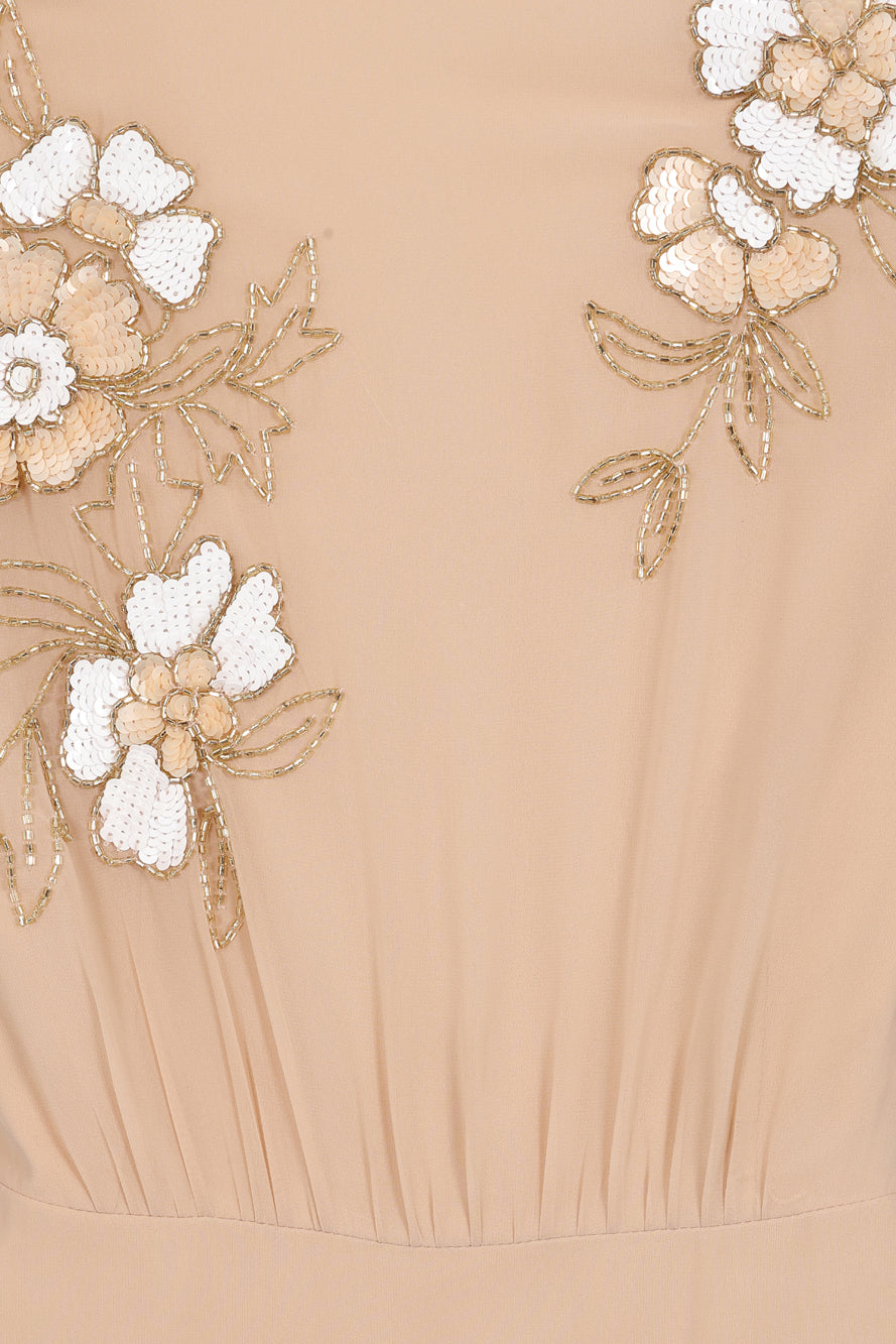 Sonnet Warm Sand Floral Embellished Maxi Dress Frock and Frill Sonnet Warm Sand Floral Embellished Maxi Dress Frock and Frill