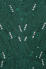 Sophia green high neck embellished maxi dress with full length sleeves and intricate embellishment, suitable for weddings and formal occasions.