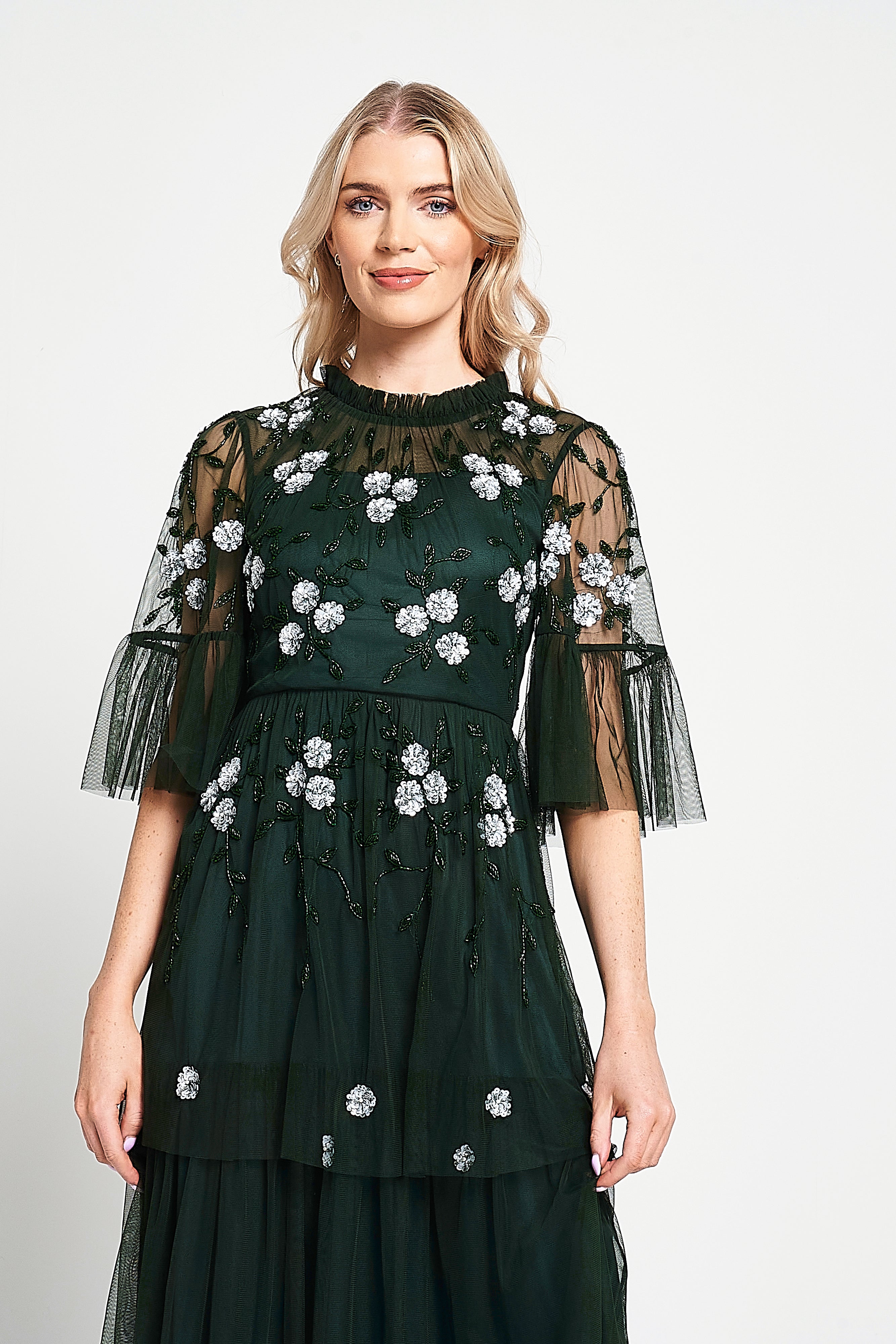 Suki Green Floral Embellished Maxi Dress