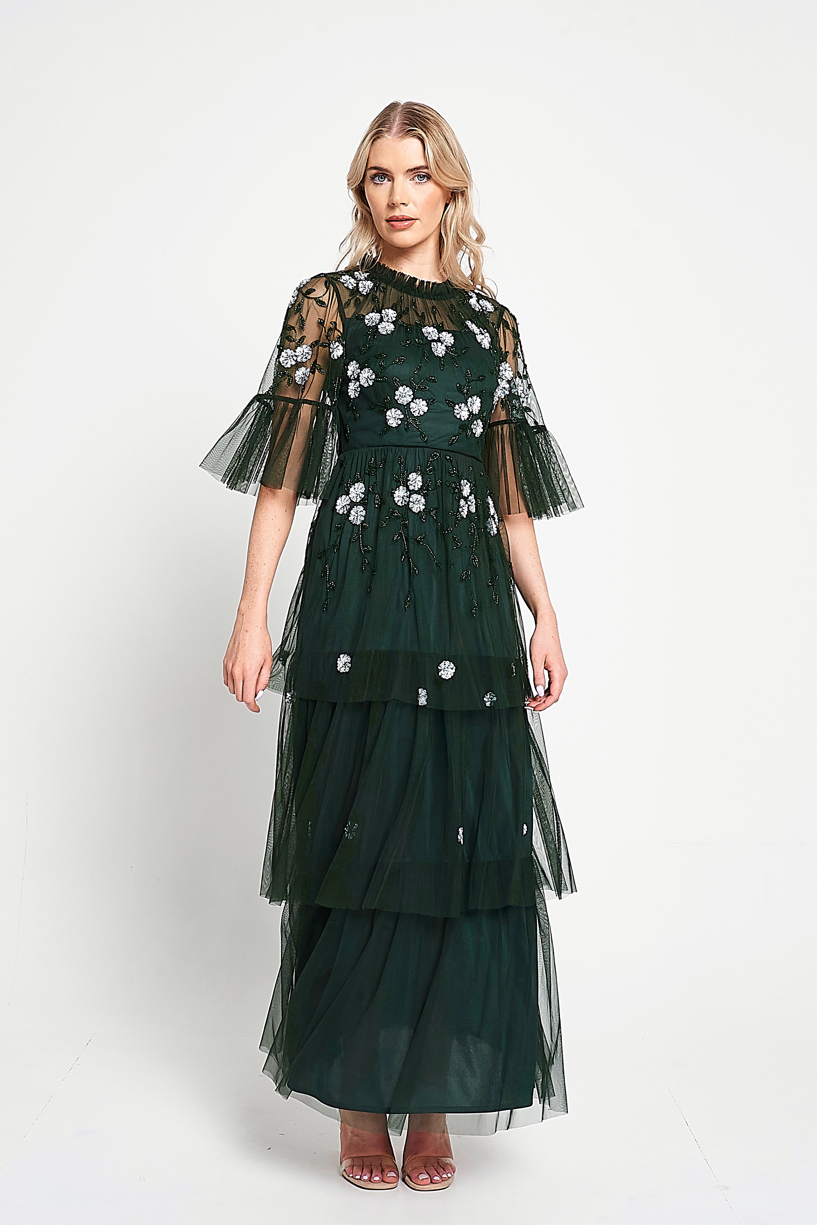 Suki Green Floral Embellished Maxi Dress