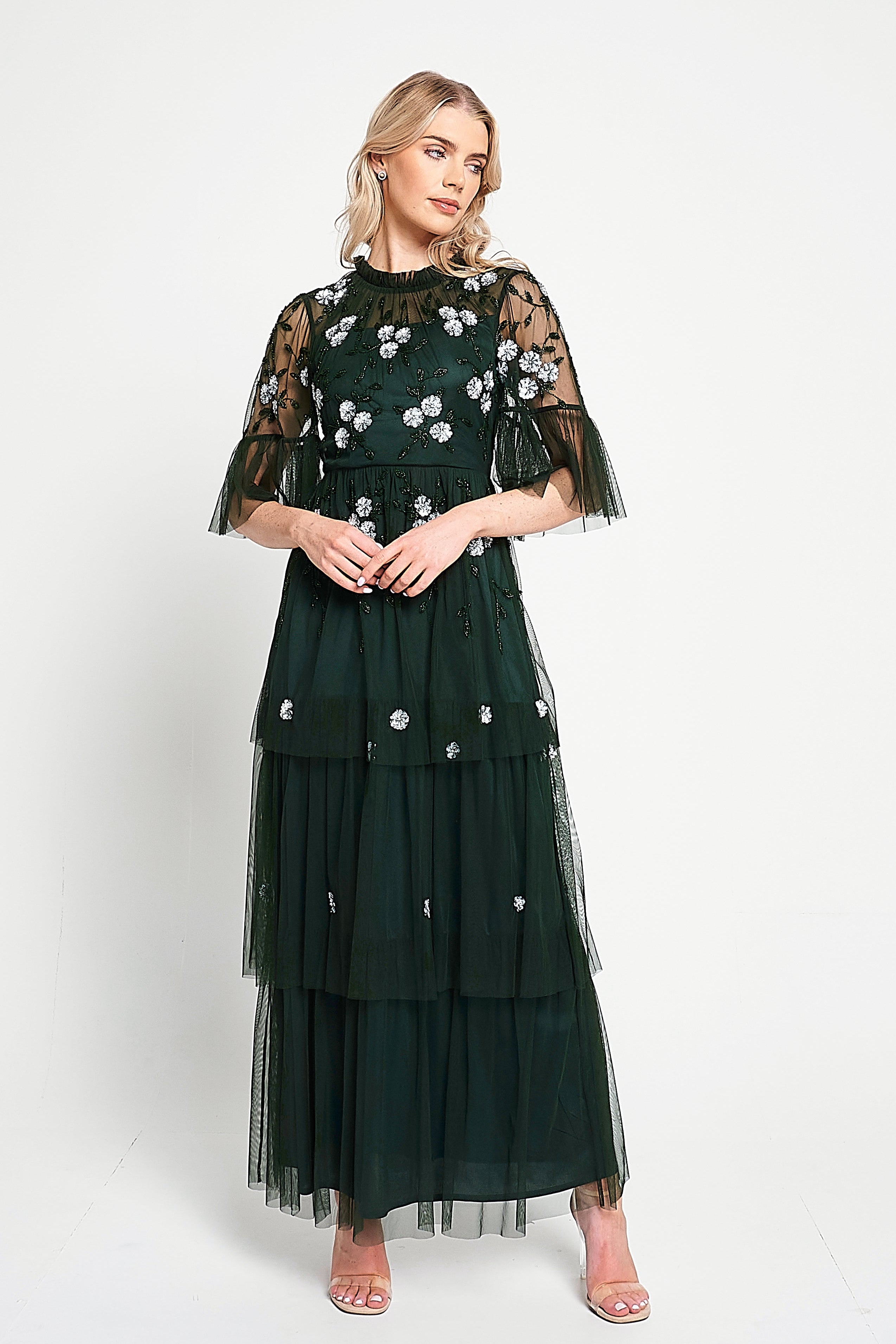 Suki Green Floral Embellished Maxi Dress