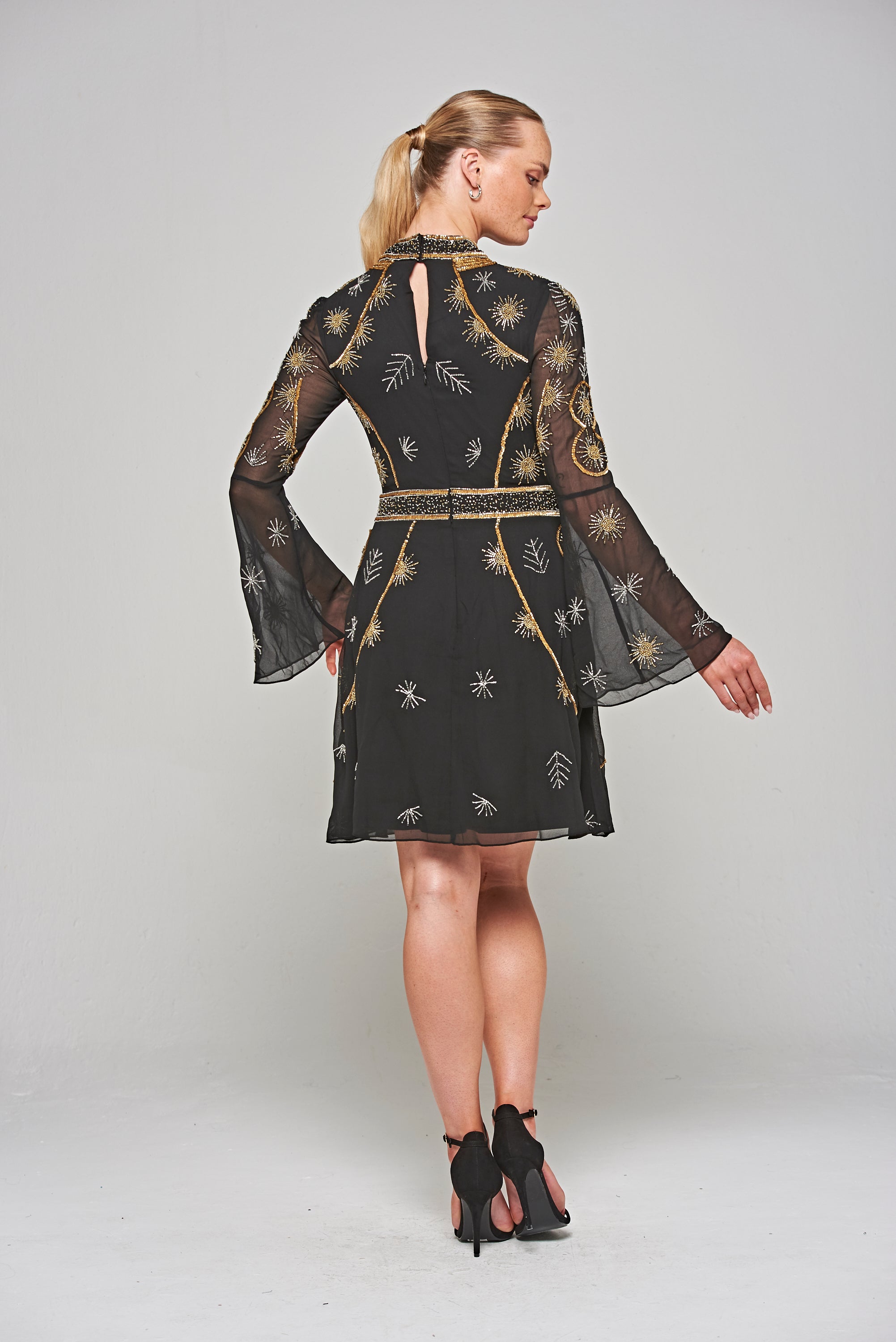 Susanna Black Embellished Mini Dress – Frock and Frill