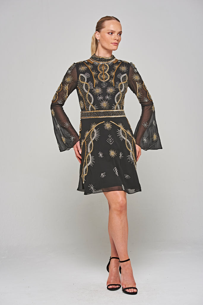 Susanna Black Embellished Mini Dress – Frock and Frill