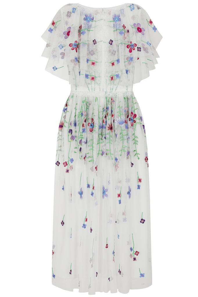 Suzette White Floral Embroidered Midi Dress – Frock and Frill