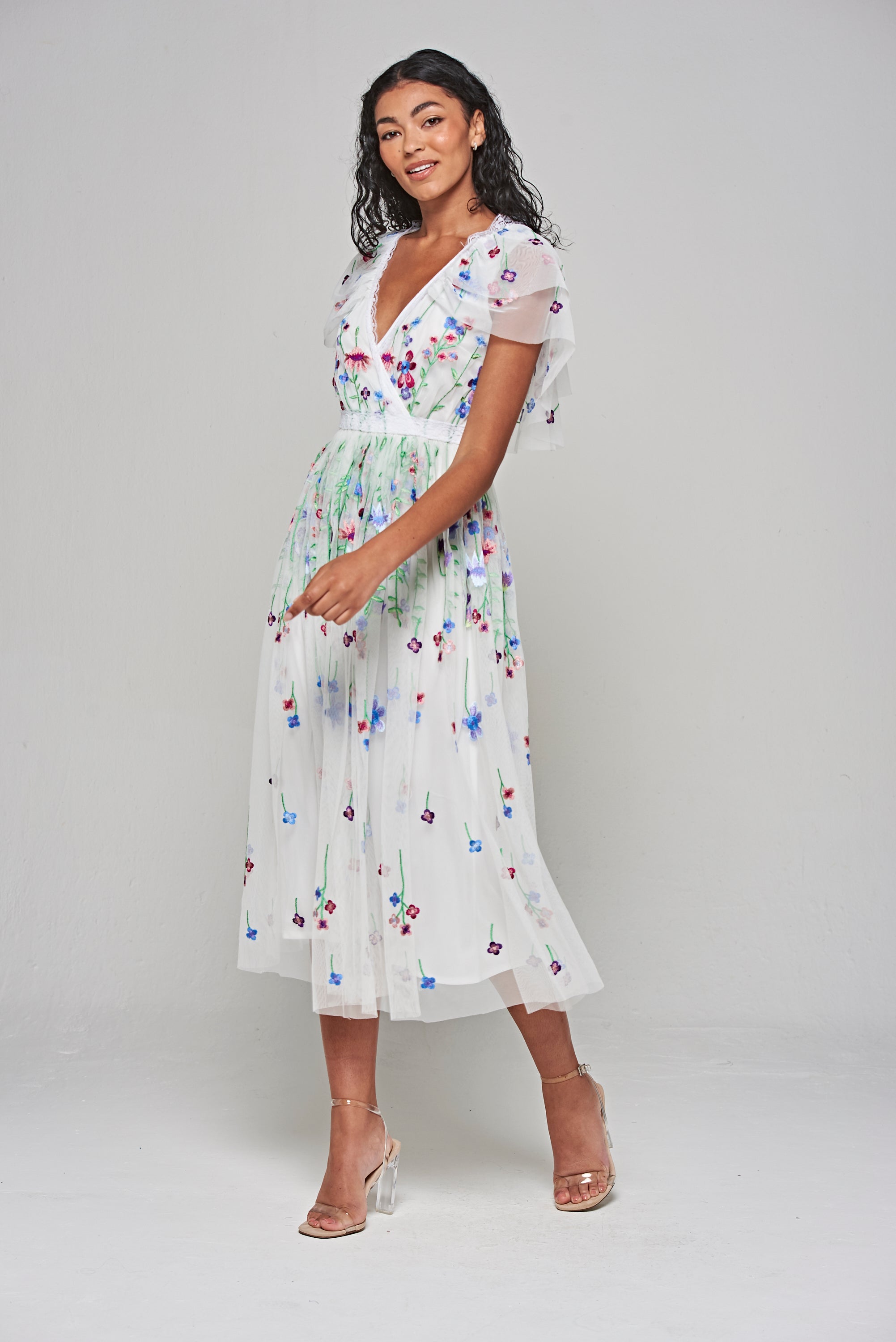 Suzette White Floral Embroidered Midi Dress – Frock and Frill Suzette White Floral Embroidered Midi Dress – Frock and Frill
