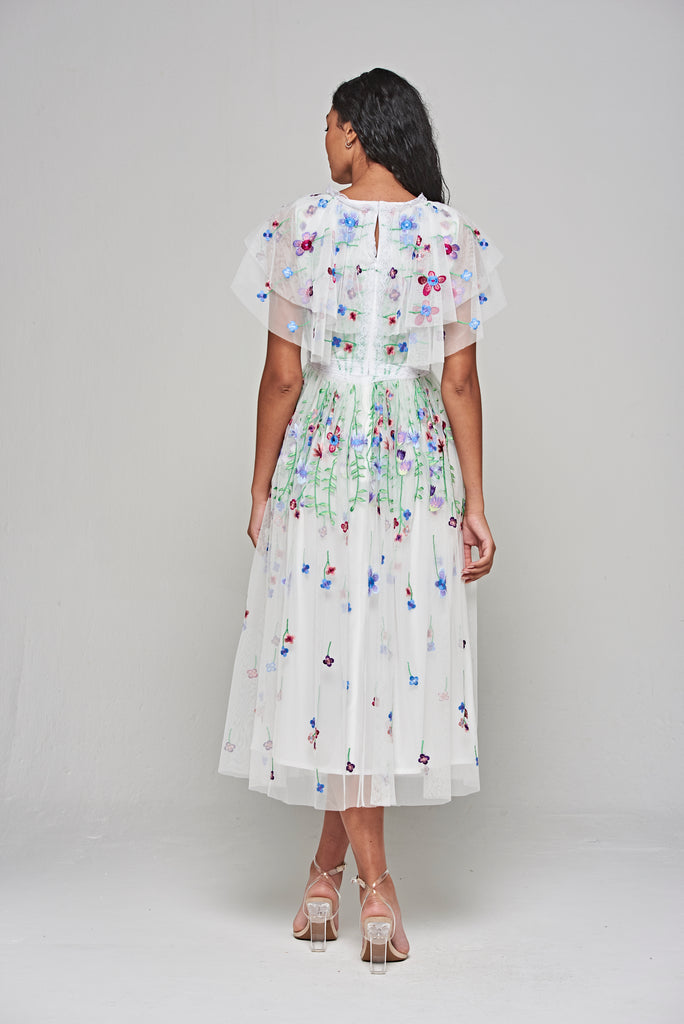 Suzette White Floral Embroidered Midi Dress – Frock and Frill