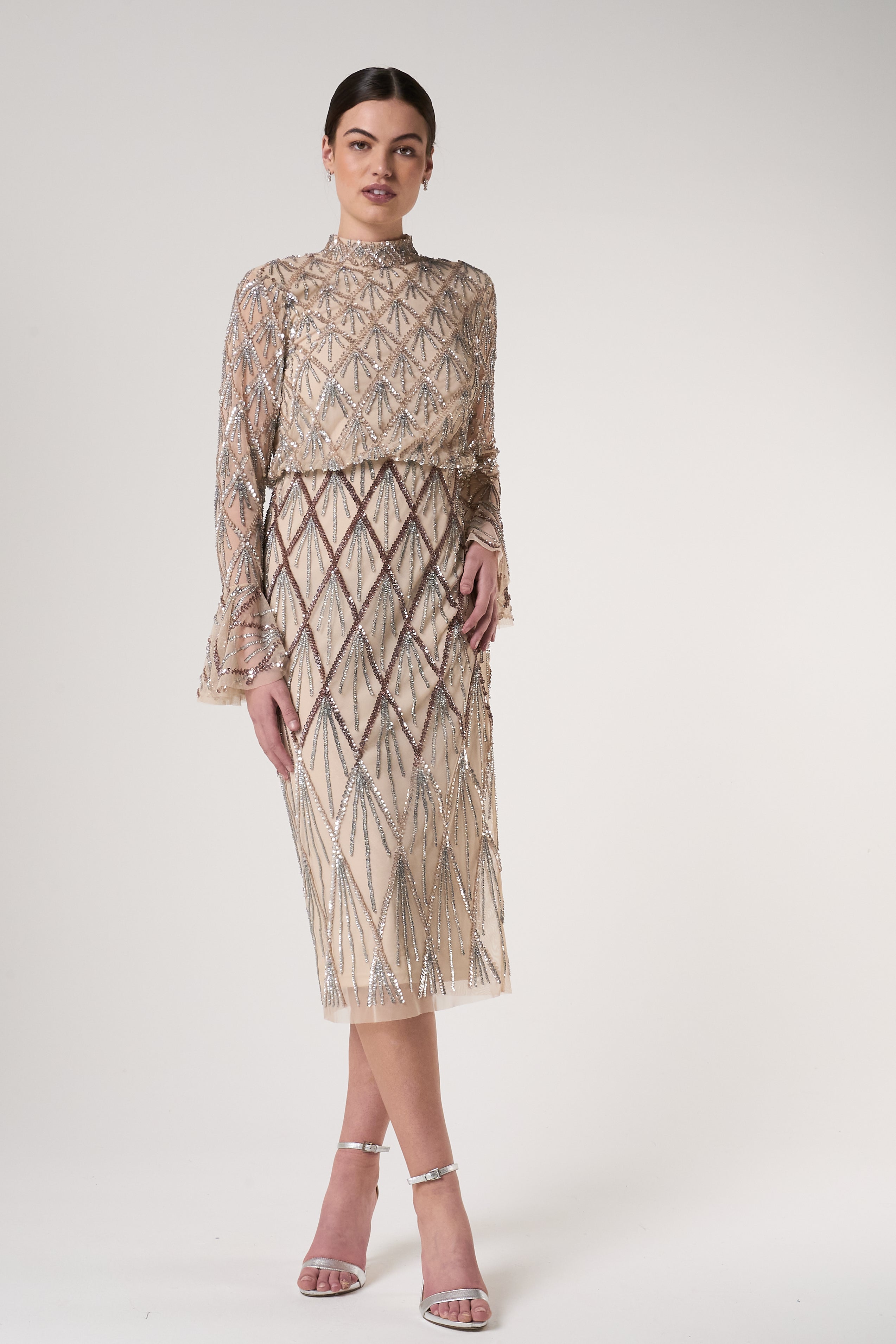sheer embellished midi dress Austen crystal-embellished semi-sheer midi dress