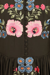 Taina Olive Floral Embroidered Midi Dress