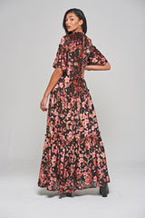 Talise Black Floral Burnout Velvet Maxi Dress