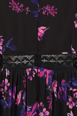Talvi Black Floral Print Maxi Dress with Lace Panels