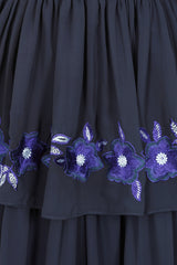 Tamsin Navy Floral Embroidered Midi Dress with Tiered Skirt