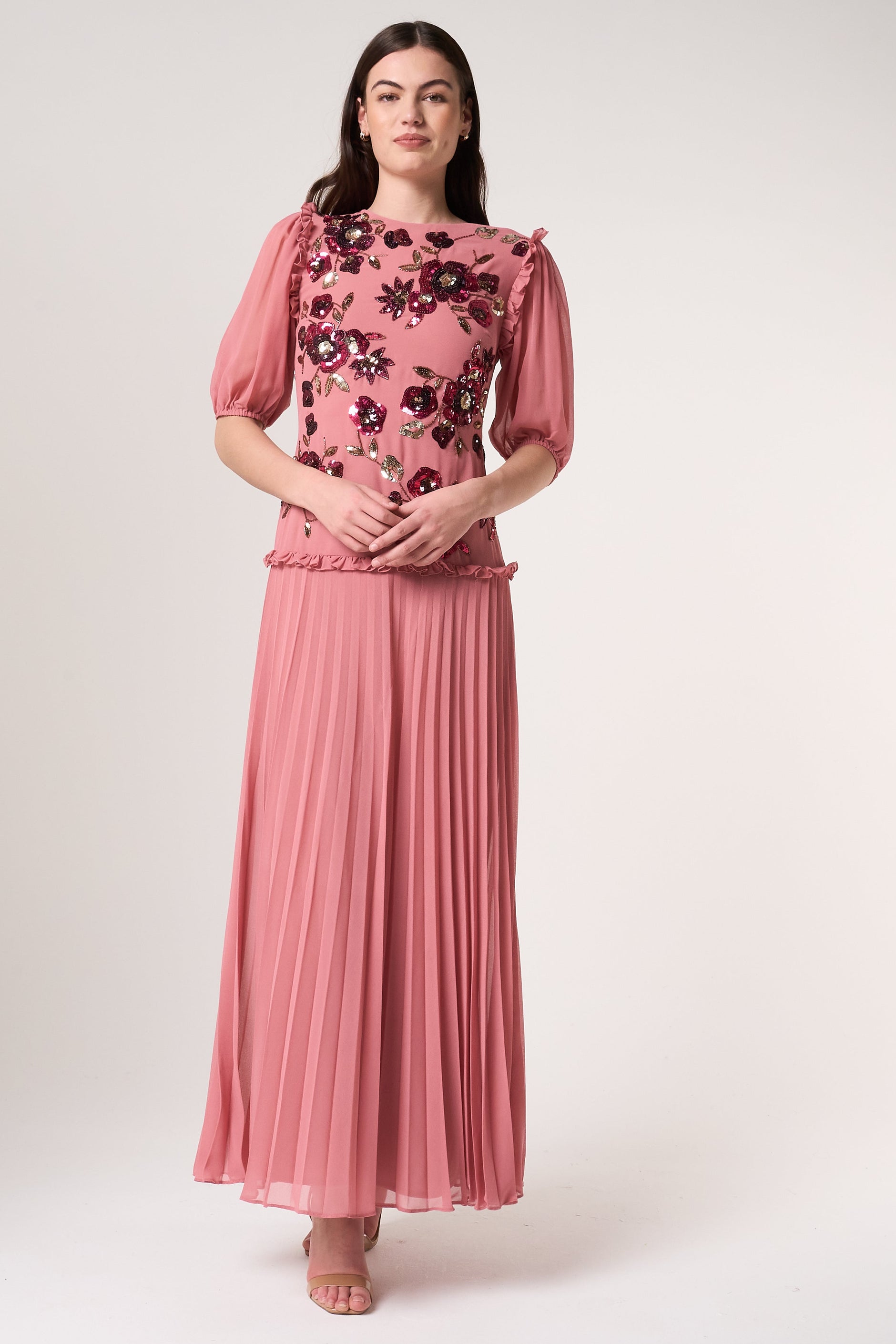 frock and frill pink dress Anara Pink Floral Embroidered Maxi Dress  Frock and Frill
