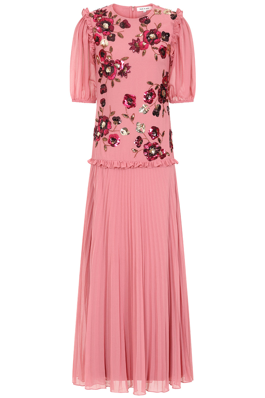 frock and frill pink dress Frock and Frill light pink Embroidered Maxi Dress for Women