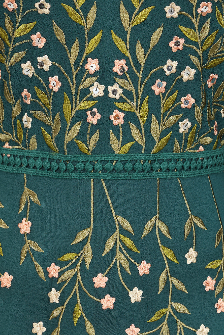 Thalia Green Embroidered Cape Sleeve Maxi Dress Frock and Frill Thalia Green Embroidered Cape Sleeve Maxi Dress Frock and Frill
