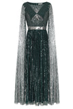 Ula Deep Teal Embellished Cape Sleeve Maxi Dress
