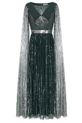 Ula Embellished Cape Sleeve Maxi Dress -  Deep Teal