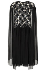 Una Black Embellished Cape Sleeve Midi Dress