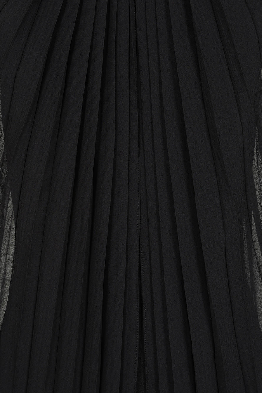Valentina Black Floral Embroidered Maxi Dress with Pleated Cape Frock and Frill Valentina Black Floral Embroidered Maxi Dress with Pleated Cape Frock and Frill