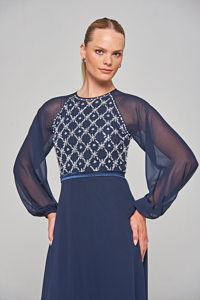 Valerie Navy Embellished Maxi Dress – Frock and Frill