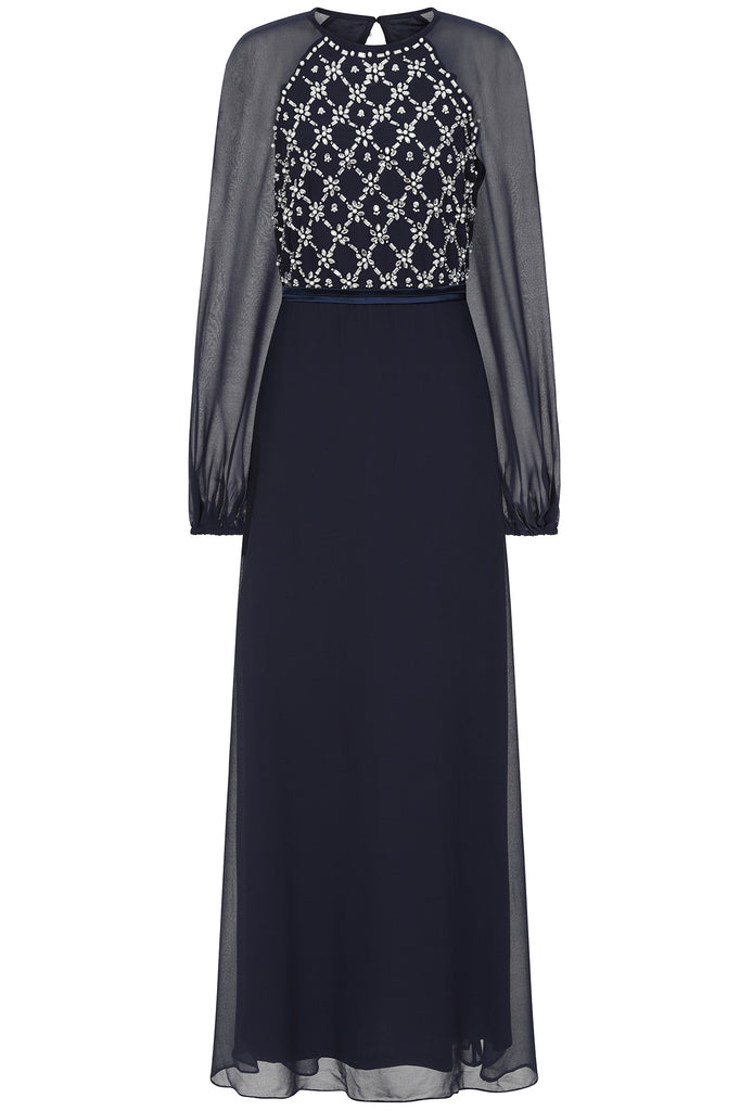 Valerie Navy Embellished Maxi Dress – Frock and Frill