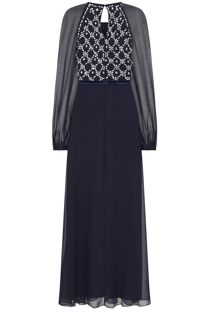 Valerie Navy Embellished Maxi Dress – Frock and Frill