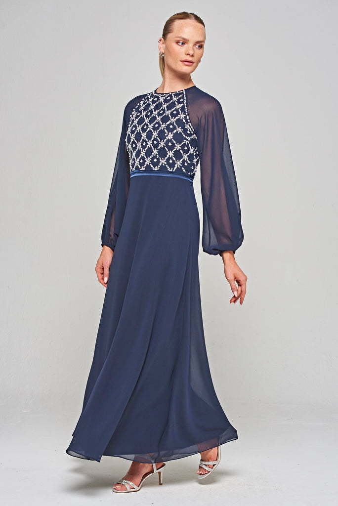 Valerie Navy Embellished Maxi Dress – Frock and Frill