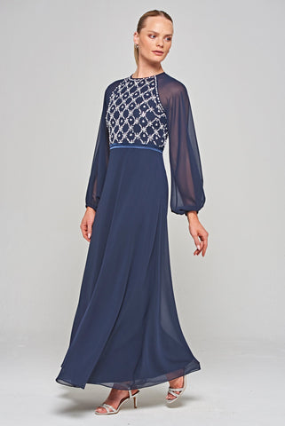 Valerie Navy Embellished Maxi Dress