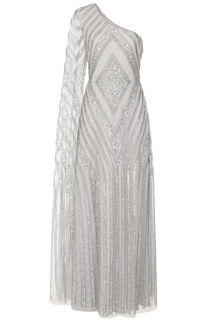 Vanora One Shoulder Embellished Maxi Dress - Grey