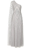 Vanora Grey One Shoulder Embellished Maxi Dress