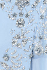 Vera Sky Blue Embellished Cape Sleeve Maxi Dress