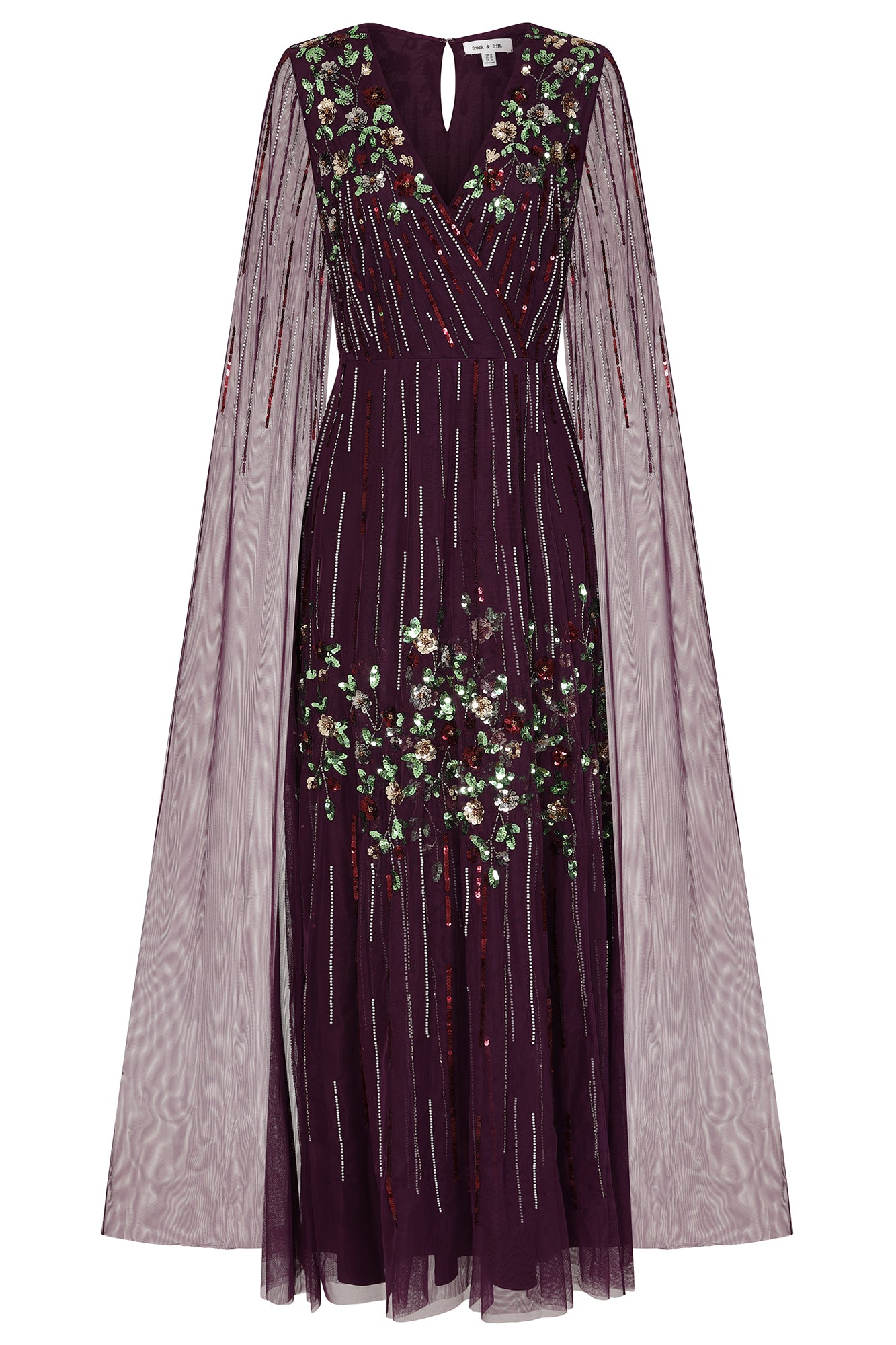 Verbena Purple Cape Sleeve Floral Embellished Maxi Dress Frock and Frill Verbena Purple Cape Sleeve Floral Embellished Maxi Dress Frock and Frill