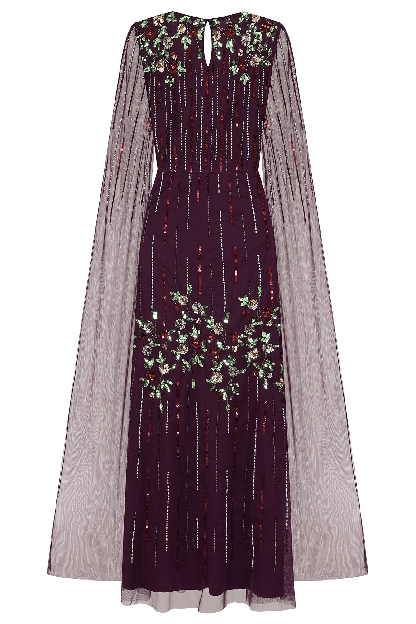 Verbena Purple Cape Sleeve Floral Embellished Maxi Dress Frock and Frill Verbena Purple Cape Sleeve Floral Embellished Maxi Dress Frock and Frill