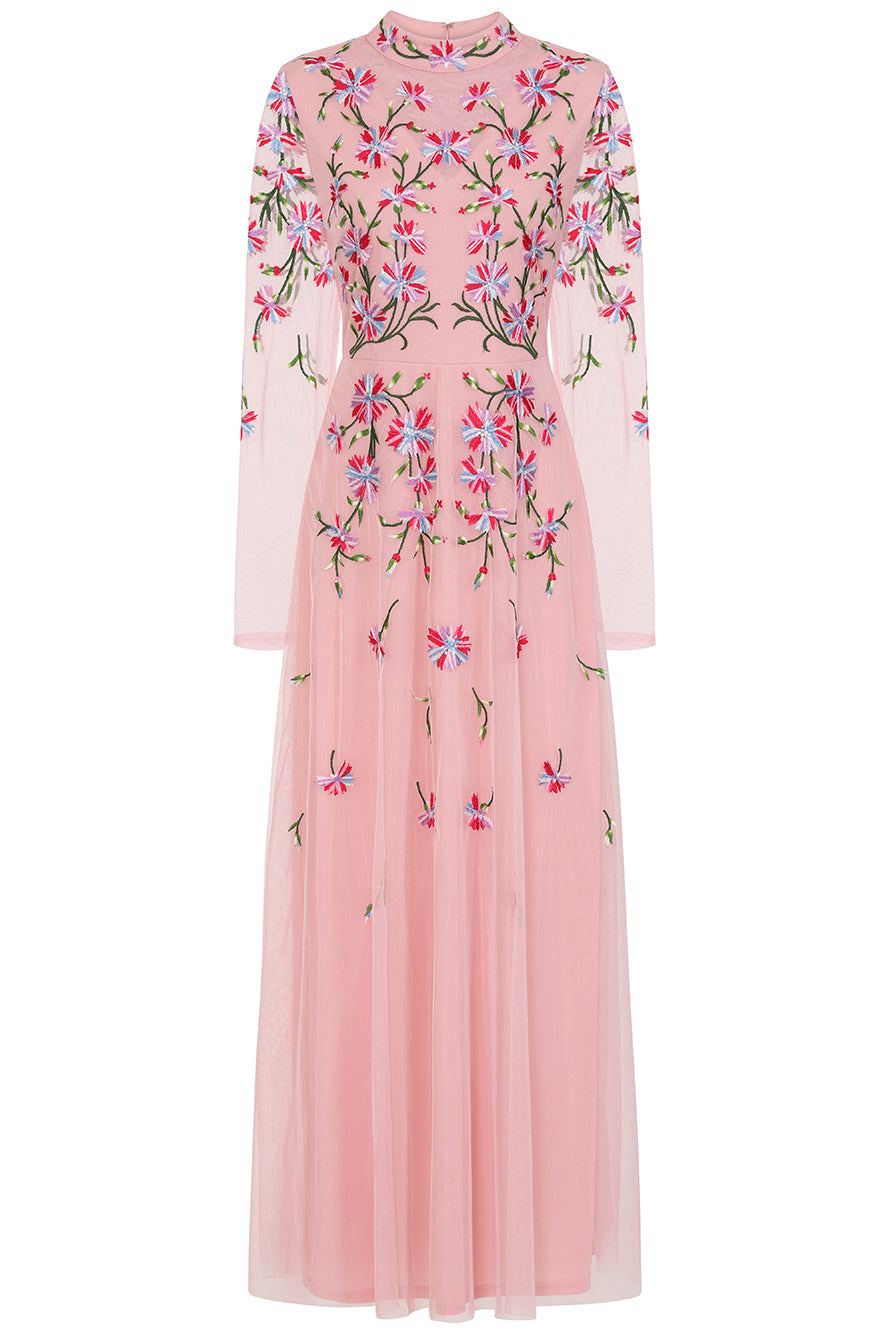 Verena Pink Floral Embroidered Maxi Dress Frock and Frill Verena Pink Floral Embroidered Maxi Dress Frock and Frill