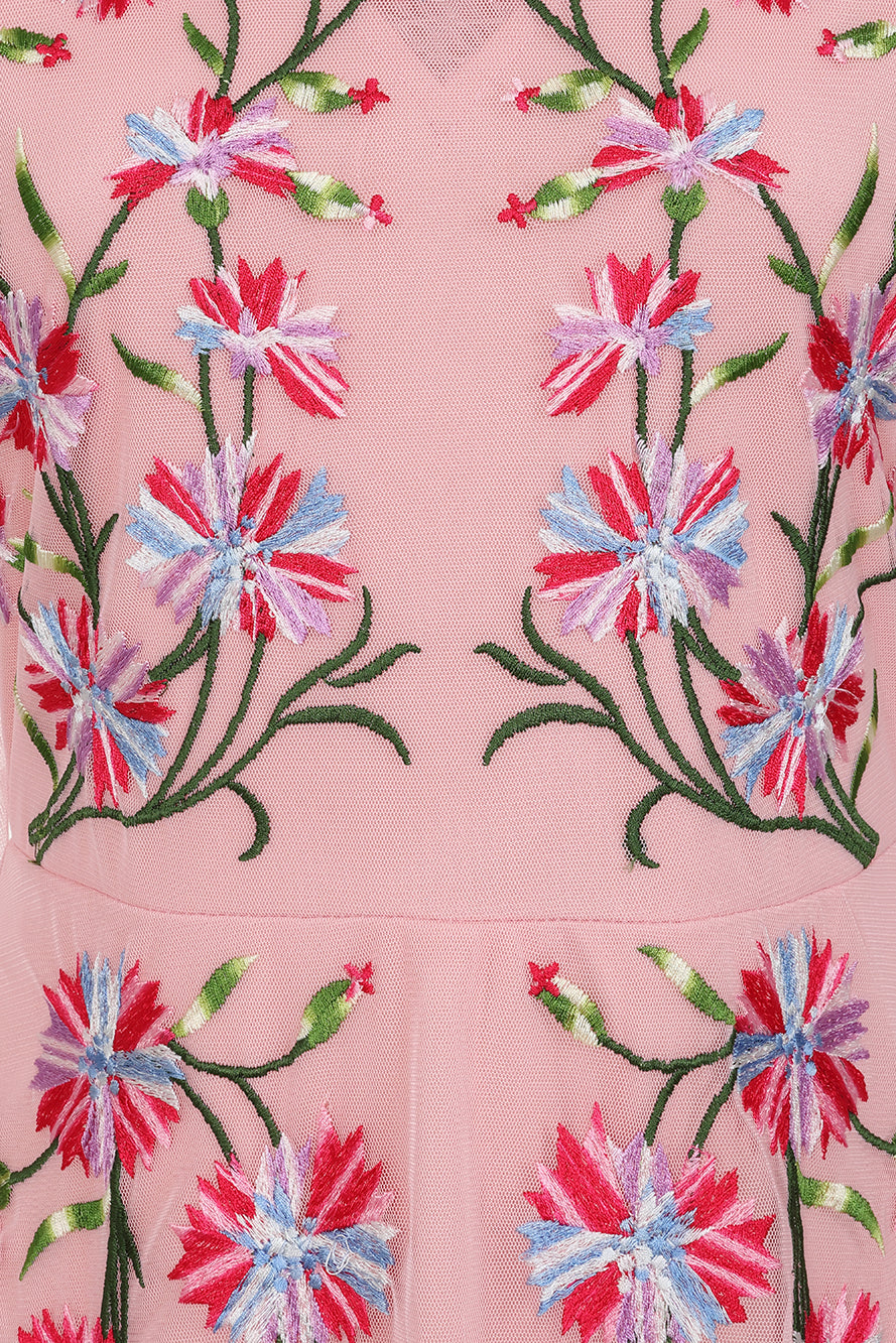 Verena Pink Floral Embroidered Maxi Dress