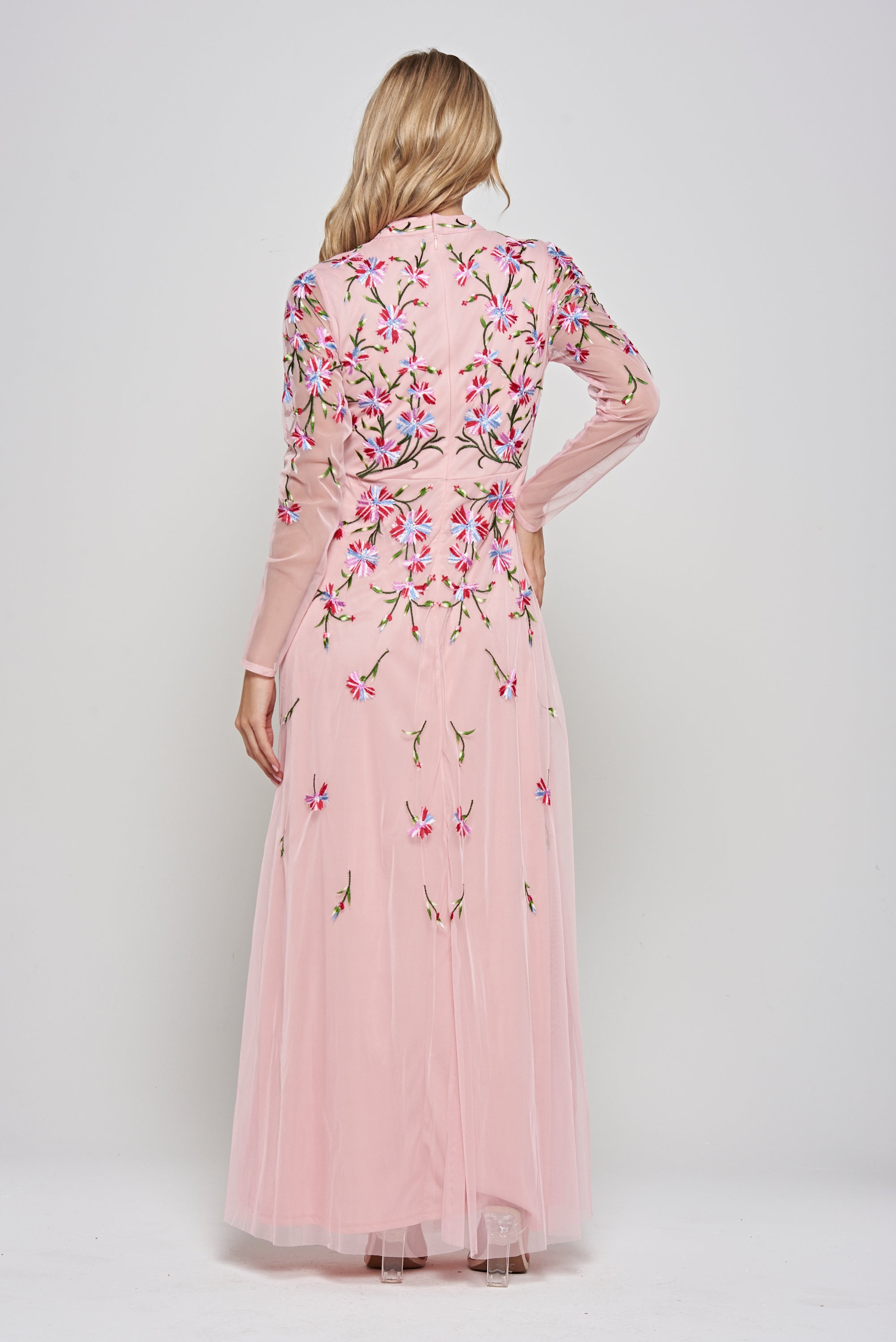 Verena Pink Floral Embroidered Maxi Dress