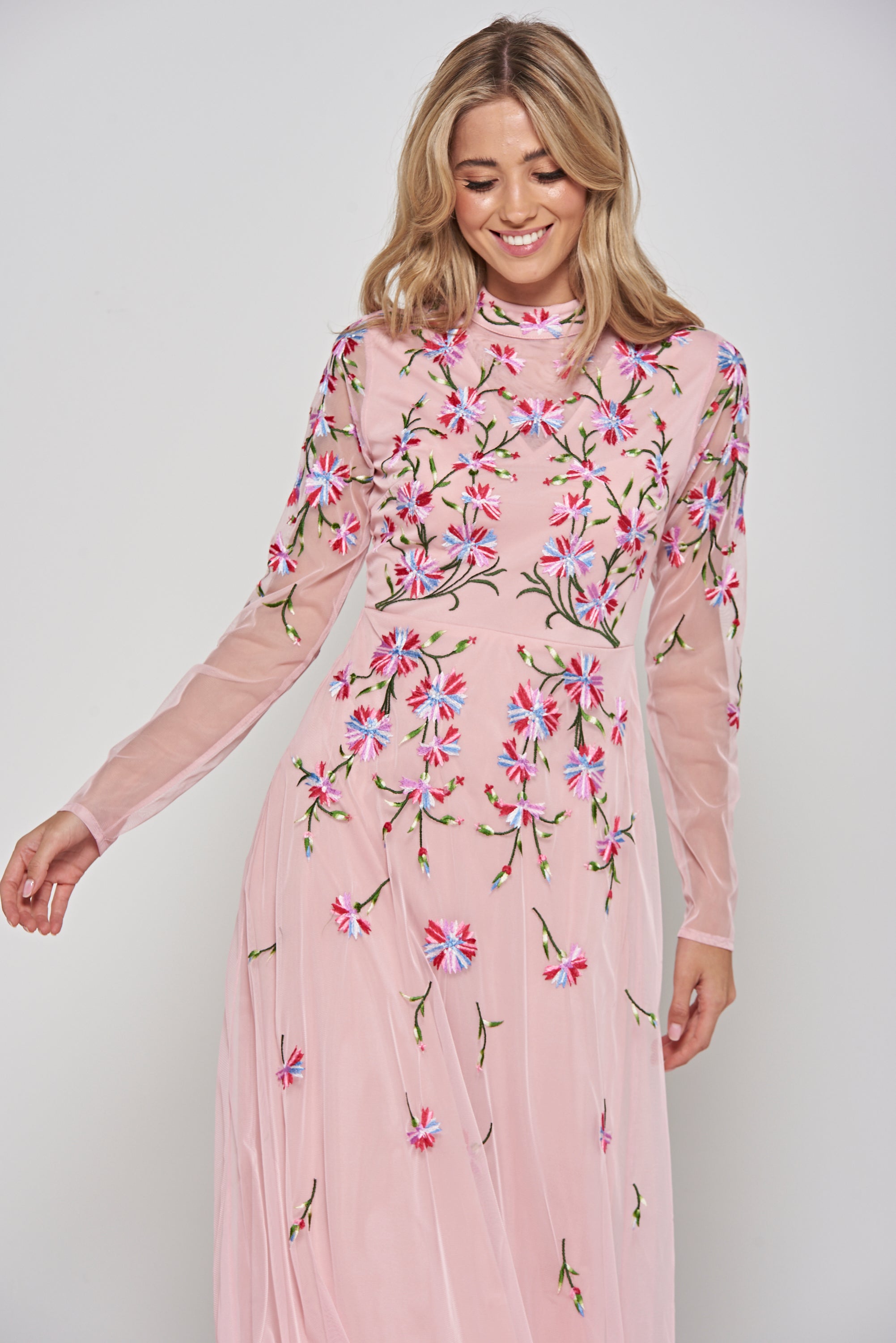 Verena Pink Floral Embroidered Maxi Dress Frock and Frill Verena Pink Floral Embroidered Maxi Dress Frock and Frill