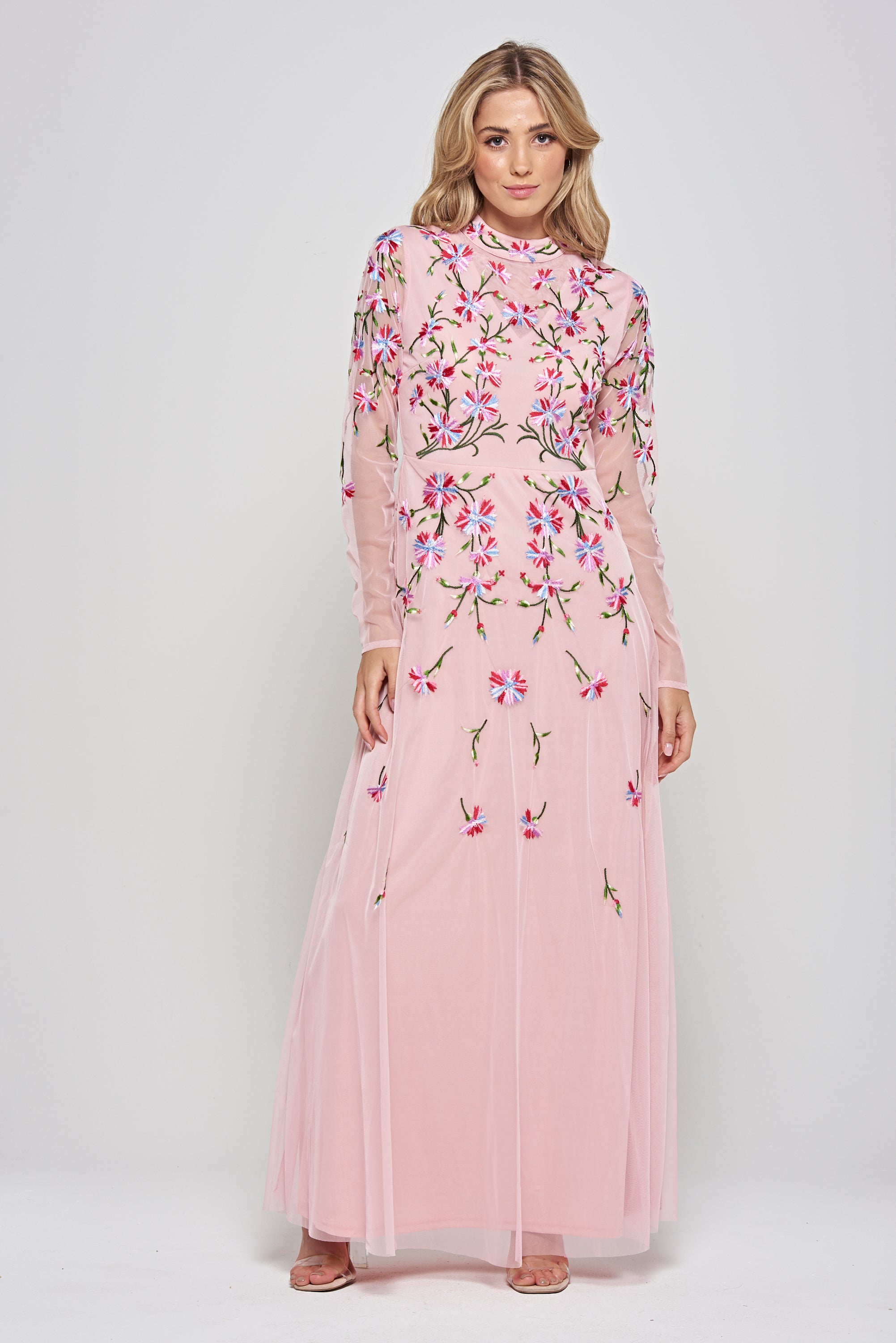 Verena Pink Floral Embroidered Maxi Dress