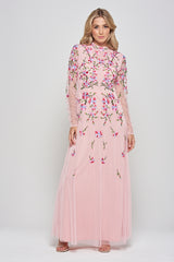 Verena Pink Floral Embroidered Maxi Dress