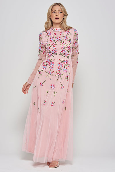 Verena Pink Floral Embroidered Maxi Dress Frock and Frill Verena Pink Floral Embroidered Maxi Dress Frock and Frill