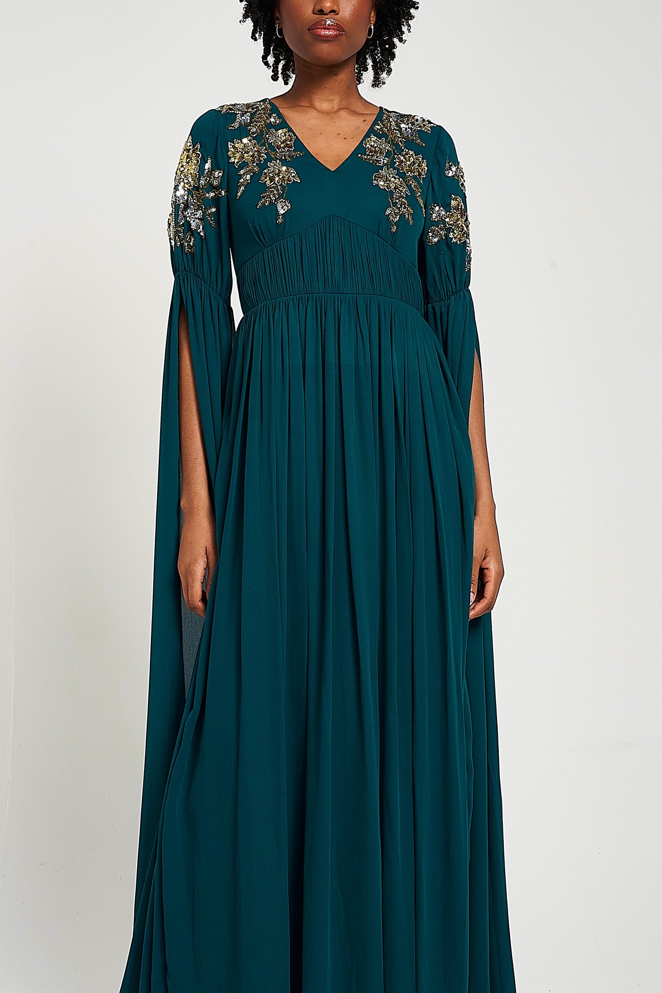 Verity Green Embellished Cape Sleeve Maxi Dress Frock and Frill Verity Green Embellished Cape Sleeve Maxi Dress Frock and Frill
