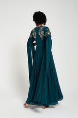 Verity Green Embellished Maxi Dress With Cape Sleeves