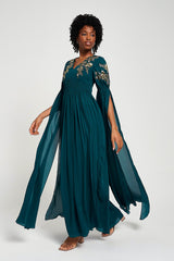 medium green dress Green Square Neck Cap Sleeve Midi Dress