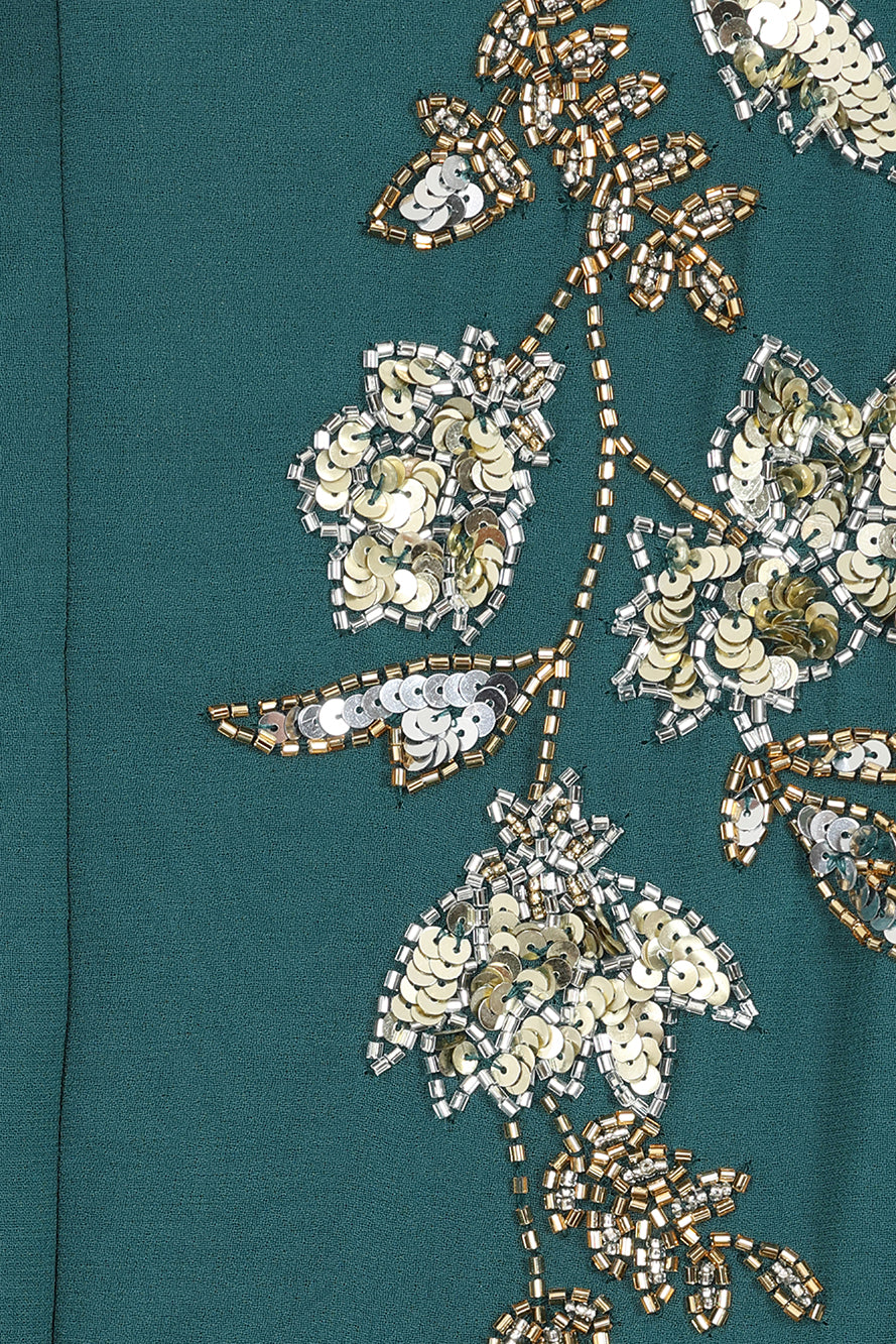 Verity Green Embellished Maxi Dress With Cape Sleeves