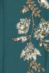 Verity Green Embellished Maxi Dress With Cape Sleeves