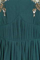 Verity Green Embellished Maxi Dress With Cape Sleeves